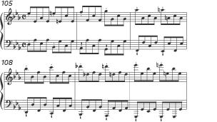 A score illustrating the musical feature of a continuous quaver rhythm from Beethoven's Piano Sonata No.8