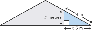 Diagram of a right-angled triangle with values 4m and 3.5m within an isoceles triangle