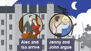 Alec and Isa arrive at the tenement where Jenny and John argue