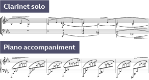 An example of when the solo melody is passed to the clarinet and the piano accompanies