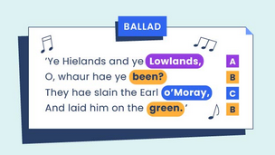 annotated stanza from the poem showing ballad form