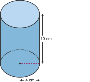 Diagram of a cylinder with a radius of 4cm and height of 10cm