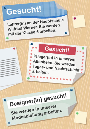 Various job advertisments on a notice board.