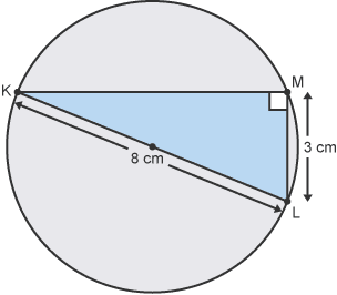 Diagram of a right-angled triangle inside a circle with values 8cm and 3cm