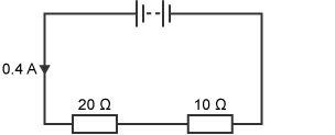 A circuit with two resistors in series and a battery.