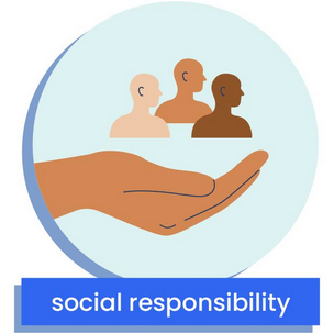 a cupped hand holding some people, depicting social responsibility