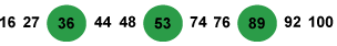 16, 27, 36, 44, 48, 53, 74, 76, 89, 92 and 100. 36, 53 and 89 are highlighted.