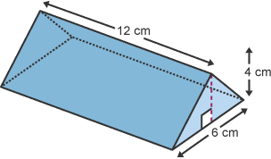 Diagram of an isosceles prism with values 6cm, 4cm and 12cm