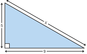 Diagram of a 5 x 9 right-angled triangle with the gradient edge marked x