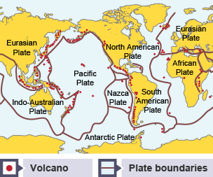 Locations of volcanoes