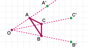 Points A', B' & C' marked on the ray lines