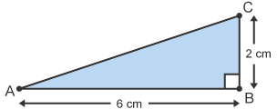 Right angle triangle (ABC) with sides 2cm x 6cm and one unknown