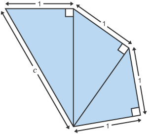 Diagram of a trio of pythagoras triangles with values