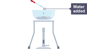 The burner is turned off and water is added using a pipette.