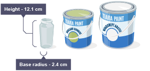 5l of white paint and 2.5l of green pain are to be put into a jar 12.1cm in height with base radius 2.4cm