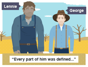 George and Lennie standing together with Lennie in George's shadow.