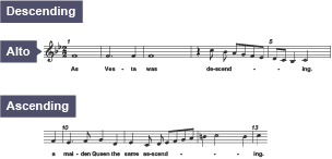 An example of word-painting showing ascending and descending notes.