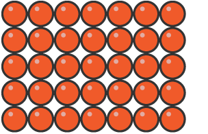 Particles in a solid, tightly packed together in order.