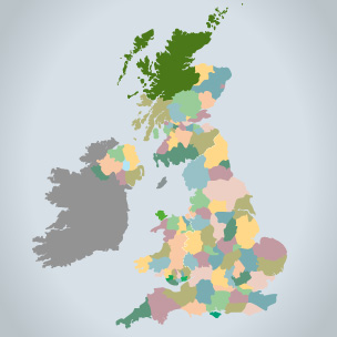  A map of the counties of the UK