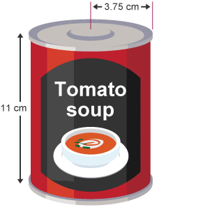 A can of tomato soup with a height of 11 cm and a radius of 3.75 cm