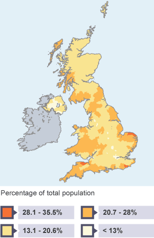 The highest percentage of over 65s in the UK are found in East Sussex, Somerset and Norfolk.