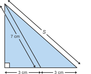 Right angle triangle, with sides 6cm and S. Line dissecting from top point to middle of 6cm side