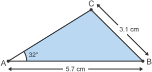 Triangle (ABC) with angle 32 degrees