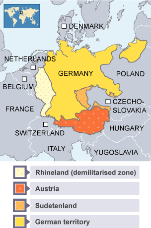 Map showing the Anschluss with Austria.