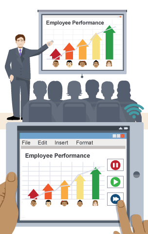 Presentation software being used to demonstrate employee performance