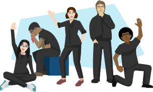 Darluniad o bump cymeriad ar lefelau corfforol gwahanol