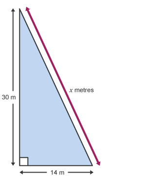 Diagram of a right-angled triangle with values x, 30 and 14m.