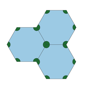 Three hexagons joined together