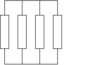 A circuit diagram of four resistors in parallel.