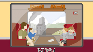 A mother and her three children on a train travelling away from Glasgow