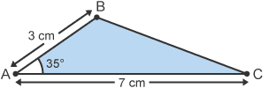 Diagram of triangle with 35° angle and values 3cm and 7cm