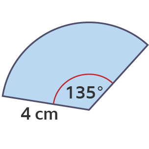 Sector of a circle with radius 4cm and angle 135°