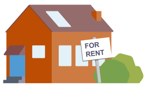 A house with a ‘FOR RENT’ sign outside