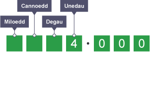 Diagram yn egluro rhannu â 1000