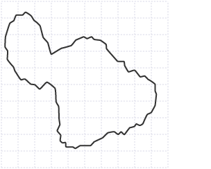 A square grid with an irregular shape drawn on it representing an island