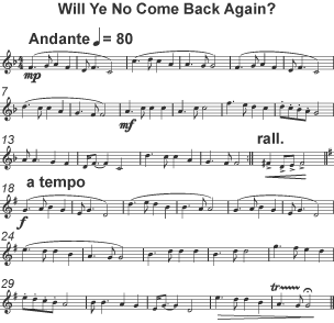 The sheet music for Will Ye No Come Back Again