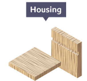 a housing joint joining by sitting within a slot