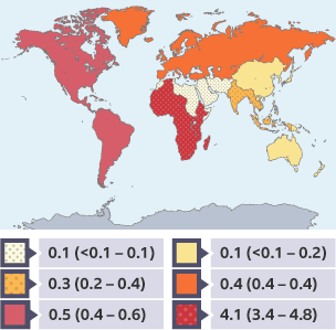 A map showing the percentage of global population with AIDS