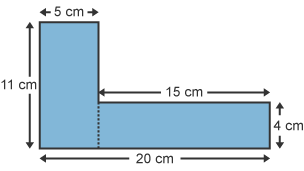 A composite shape in profile measuring 11 cm x 20 cm x 4 cm x 15 cm x 5cm