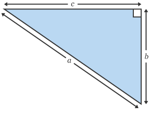 Triongl ongl sgwâr ag ochrau a, b a c, lle a yw'r hypotenws