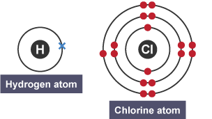 Structures of a hydrogen atom and a chlorine atom.