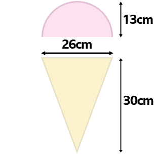 Semicircle of 26cm by 13cm and isosceles triangle  of 26cm and 30cm