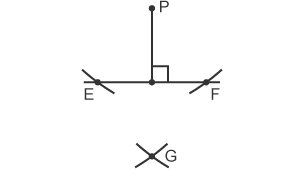 Perpendicular line drawn from point P and dissecting EF