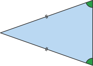Diagram of an isosceles triangle with the two equal angles highlighted