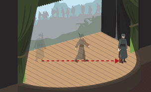 Crossing - Dotted line shows an actor 'crossing the stage' diagonally