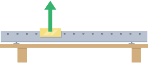 A glider is on an air track. The air track is a triangular shape with holes down the side for air, the glider rests on this. There is an upwards arrow from the glider.